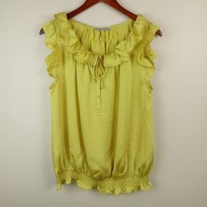 Yellow ruffle neck feminine sleeveless top large